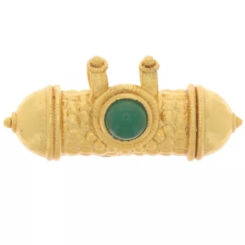 15x30mm Ethnic tube pendant gemstone cabochon - Fine gold plated - Green onyx x1