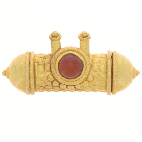 15x30mm Ethnic tube pendant gemstone cabochon - Fine gold - imit. Carnelian x1