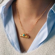 15x30mm Ethnic tube pendant gemstone cabochon - Fine gold - imit. Carnelian x1