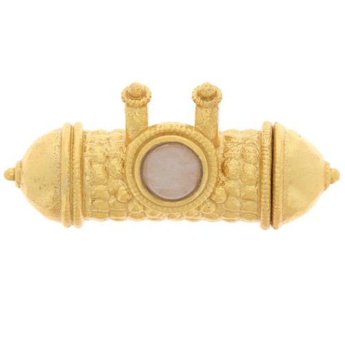 15x30mm Ethnic tube pendant cabochon gemstone Fine gold plated - Rose Quartz x1