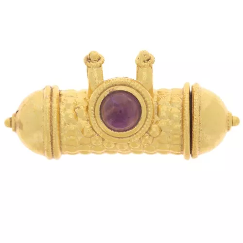 15x30mm Ethnic tube pendant gemstone cabochon - Fine gold plated - Amethyst x1