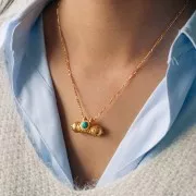 15x30mm Ethnic tube pendant cabochon imitation gem Fine gold plated - Turquoise x1