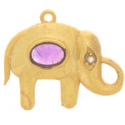 18x22mm Elephant pendant gem and CZ cabochon - Fine gold plated - Amethyst|raw }}