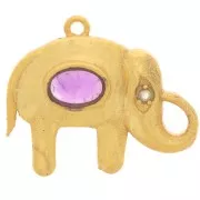 18x22mm Elephant pendant gem and CZ cabochon - Fine gold plated - Amethyst