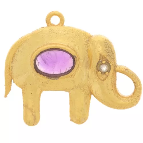 18x22mm Elephant pendant gem and CZ cabochon - Fine gold plated - Amethyst
