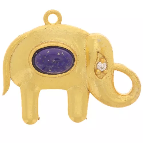 18x22mm Pendant elephant gem and CZ cabochon - Fine gold plated - Lapis lazuli
