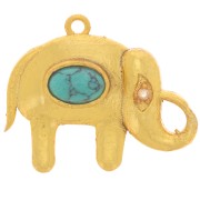 18x22mm Pendant elephant cabochon imit gem and CZ - Fine gold plated - Turquoise