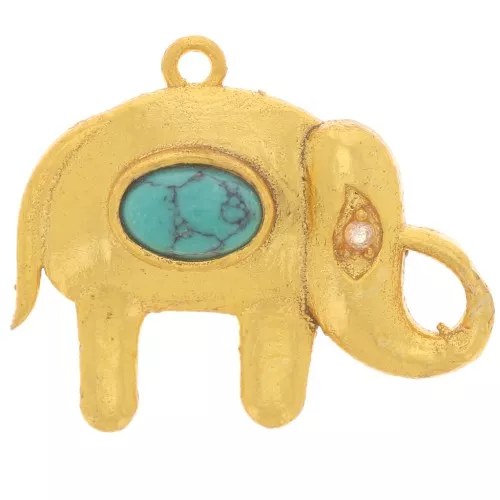 18x22mm Pendant elephant cabochon imit gem and CZ - Fine gold plated - Turquoise