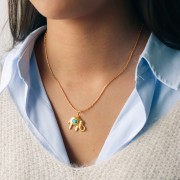 18x22mm Pendant elephant cabochon imit gem and CZ - Fine gold plated - Turquoise