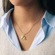 18x22mm Pendant elephant cabochon imit gem and CZ - Fine gold plated - Turquoise