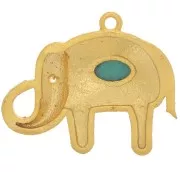 18x22mm Pendant elephant cabochon imit gem and CZ - Fine gold plated - Turquoise