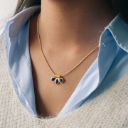 13x20mm Pendant 3 petals gemstone cabochons - Fine gold plated - Lapis lazuli