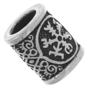 13x10.5mm 304L stainless steel large hole tube Bead - Celtic Runes pattern x1