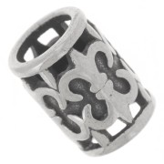 12x9mm large hole Tube bead - fleur de Lys pattern - Stainless steel 304L x1
