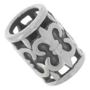 12x9mm large hole Tube bead - fleur de Lys pattern - Stainless steel 304L x1