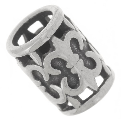 12x9mm large hole Tube bead - fleur de Lys pattern - Stainless steel 304L x1