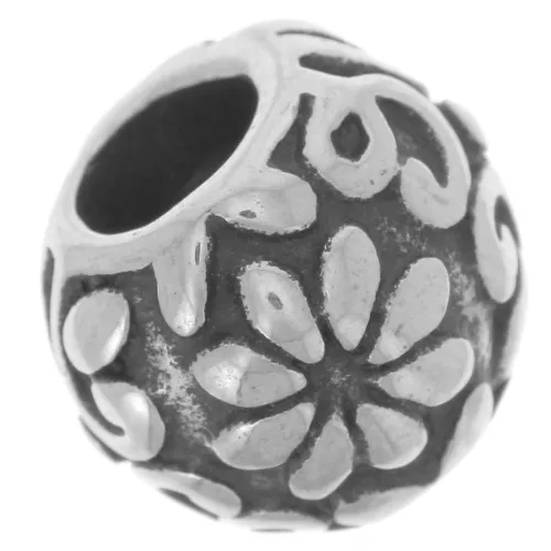 11mm Stainless steel 304L large hole Round flattened bead - flower pattern x1