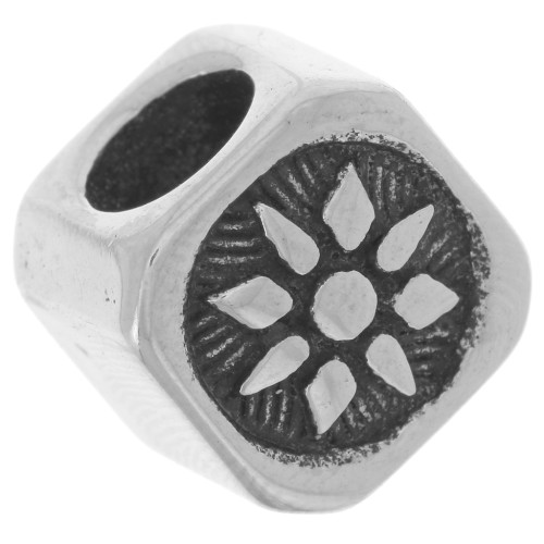 12.8 mm square bead with large hole - sun pattern - 304L stainless steel x1