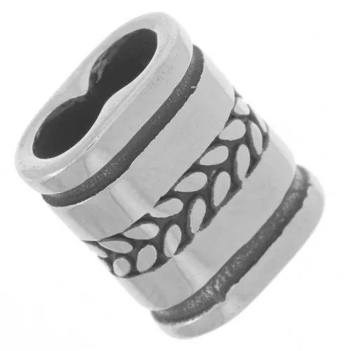 16x13mm 304L stainless steel Double slider bead for 5mm cords - braided pattern x1