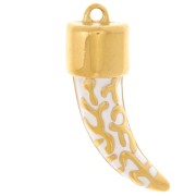 35x11mm 316L stainless steel Shark tooth pendant epoxy resin - gold - white x1|raw }}