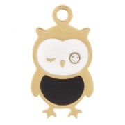 12x6.5mm Stainless steel 316L Owl charm in epoxy resin - Gold x1|raw }}