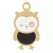 12x6.5mm Stainless steel 316L Owl charm in epoxy resin - Gold x1