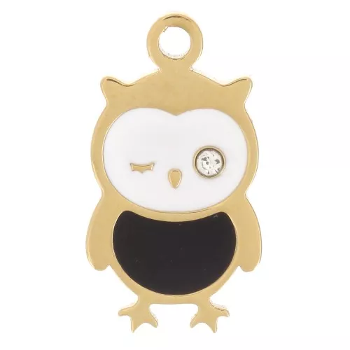 12x6.5mm Stainless steel 316L Owl charm in epoxy resin - Gold x1