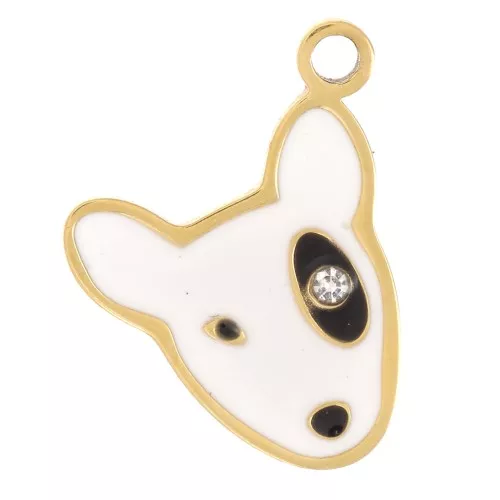 11x12mm Stainless steel 316L Dog head charm in epoxy resin - Gold x1