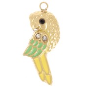 18x7mm 304L stainless steel parrot charm in epoxy resin - Gold x1|raw }}