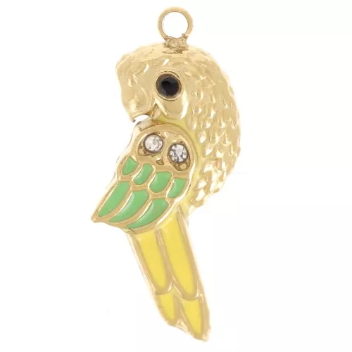 18x7mm 304L stainless steel parrot charm in epoxy resin - Gold x1