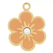 9.5mm 316L stainless steel epoxy resin flower charm - Gold - orange x1