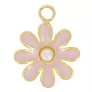 7.5mm flower charm with imitation mother-of-pearl cabochon, 304L gold-plated stainless steel x1