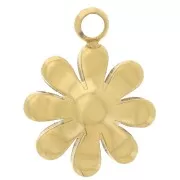 7.5mm flower charm with imitation mother-of-pearl cabochon, 304L gold-plated stainless steel x1