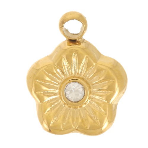 7mm 304L stainless steel flower charm with zirconium oxide - Gold x1
