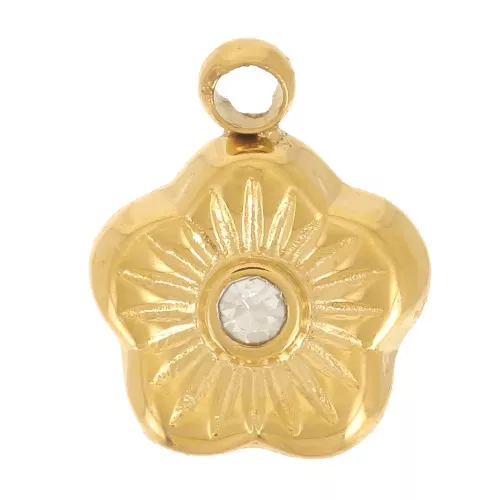 7mm 304L stainless steel flower charm with zirconium oxide - Gold x1