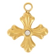10x8mm Stainless steel 304L Cross charm with zirconium oxide - Gold x1|raw }}