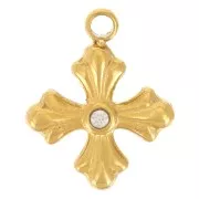 10x8mm Stainless steel 304L Cross charm with zirconium oxide - Gold x1
