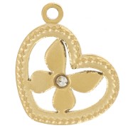 Heart-shaped charm with butterfly pattern, 12x9 mm - Gold-plated 304 stainless steel x1