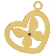 Heart-shaped charm with butterfly pattern, 12x9 mm - Gold-plated 304 stainless steel x1