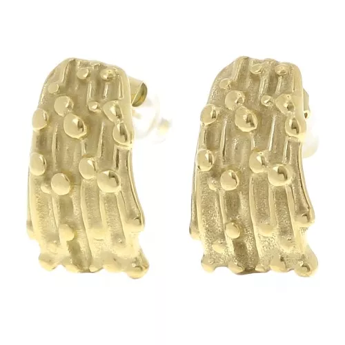 19x12mm 304L Stainless Steel Textured Rectangle Stud Earrings - Gold x2