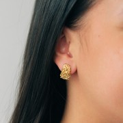 19x12mm 304L Stainless Steel Textured Rectangle Stud Earrings - Gold x2