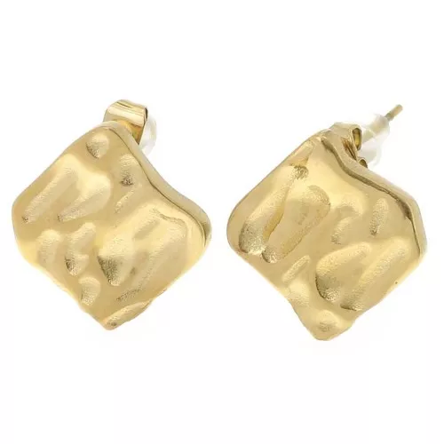 17mm 304L stainless steel hammered diamond stud earrings with open ring - Gold x2
