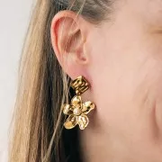 17mm 304L stainless steel hammered diamond stud earrings with open ring - Gold x2