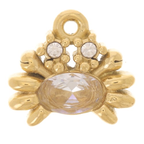 11x12mm Stainless steel 304L crab Charm zirconium oxide and rhinestones - Gold x1