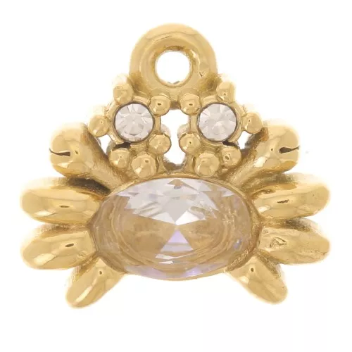 11x12mm Stainless steel 304L crab Charm zirconium oxide and rhinestones - Gold x1