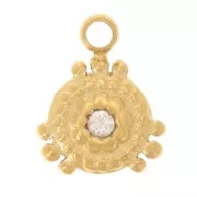 8x6mm Mini round charm with rhinestones - 304L stainless steel - Gold x1