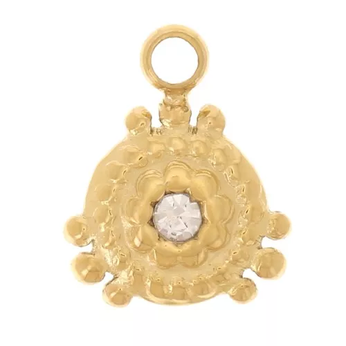 8x6mm Mini round charm with rhinestones - 304L stainless steel - Gold x1