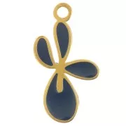 Fleur-de-lis Charm, 16x9 mm, Epoxy Resin - Gold-Plated 316L Stainless Steel - Dark Blue