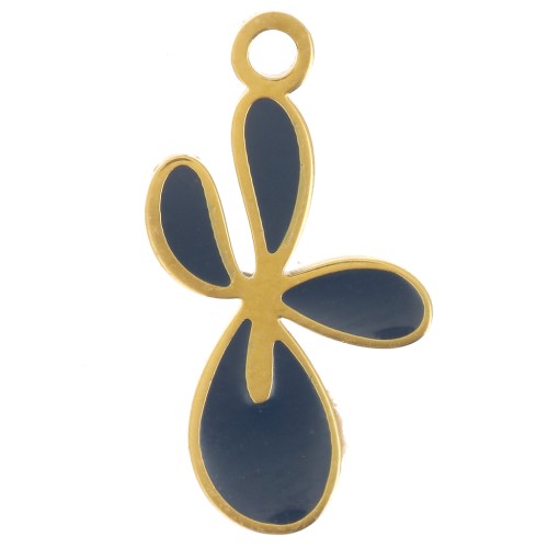 Fleur-de-lis Charm, 16x9 mm, Epoxy Resin - Gold-Plated 316L Stainless Steel - Dark Blue