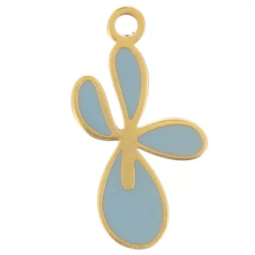 16x9mm Stainless steel 304L Fleur de Lys charm epoxy resin - Gold - Sky blue x1